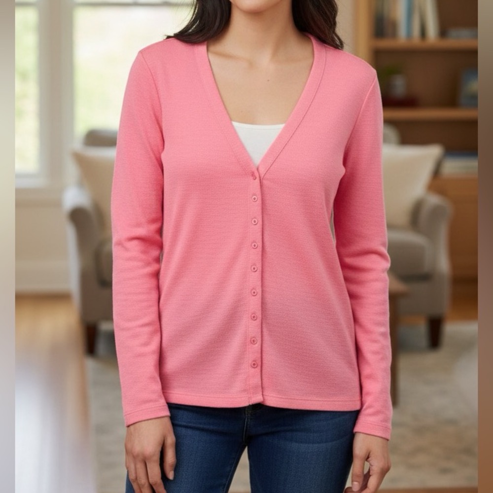 Country Road 100% Merino Wool Pink Button Up Slim Fit Cardigan Sweater Size M